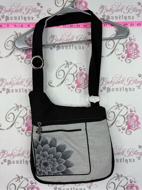 Jaks bag Stylish Gray & Black Crossbody Shoulder Bag - Floral Accent